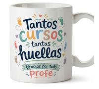 Mugffins mug enseignant avec texte Tantos cursos tantas huellas. Gracias por todo profe en Espagnol | cadeau professeur école | idée remerciement | Infantil v1