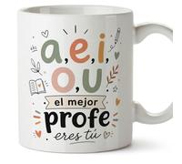 Mugffins mug enseignant drôle avec texte a,e,i,o,u el mejor profe eres tú en Espagnol | cadeau professeur école | céramique 330 Ml/11 oz | Enseñanza v7