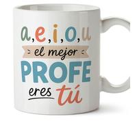 Mugffins mug enseignant drôle avec texte a,e,i,o,u el mejor profe eres tú en Espagnol | cadeau professeur école | céramique 330 Ml/11 oz | Enseñanza v3