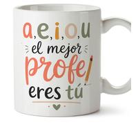 Mugffins mug enseignant drôle avec texte a,e,i,o,u el mejor profe eres tú en Espagnol | cadeau professeur école | céramique 330 Ml/11 oz | Enseñanza v2