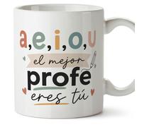 Mugffins mug enseignant drôle avec texte a,e,i,o,u el mejor profe eres tú en Espagnol | cadeau professeur école | céramique 330 Ml/11 oz | Enseñanza v6