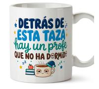 Mugffins mug enseignant drôle avec texte Detrás de esta taza hay un profe que no ha dormido en Espagnol | cadeau professeur école | céramique 330 Ml/11 oz | Profesorado v2