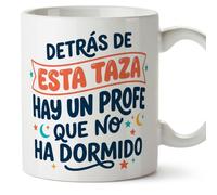 Mugffins mug enseignant drôle avec texte Detrás de esta taza hay un profe que no ha dormido en Espagnol | cadeau professeur école | céramique 330 Ml/11 oz | Profesorado v4