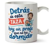 Mugffins mug enseignant drôle avec texte Detrás de esta taza hay un profe que no ha dormido en Espagnol | cadeau professeur école | céramique 330 Ml/11 oz | Profesorado v1