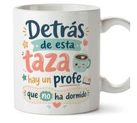 Mugffins mug enseignant drôle avec texte Detrás de esta taza hay un profe que no ha dormido en Espagnol | cadeau professeur école | céramique 330 Ml/11 oz | Infantil v5