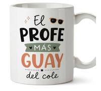 Mugffins mug enseignant drôle avec texte El profe más guay del cole en Espagnol | cadeau professeur école | céramique 330 Ml/11 oz | Enseñanza v7