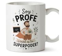 Mugffins mug enseignant drôle avec texte Soy profe ¿cuál es tu superpoder? en Espagnol | cadeau professeur école | céramique 330 Ml/11 oz | Enseñanza v1