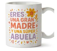 Mugffins mug grand-mère avec texte Eres una gran madre y una súper abuela en Espagnol | cadeau mamie original anniversaire Noël | 330 Ml 11 oz | Abuelitos-2 v2