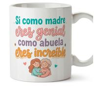 Mugffins mug grand-mère avec texte Si como madre eres genial como abuela eres increíble en Espagnol | cadeau mamie original anniversaire Noël | 330 Ml 11 oz | Abuelitos-3 v1