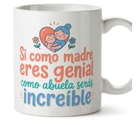 Mugffins mug grand-mère avec texte Si como madre eres genial como abuela serás increíble en Espagnol | cadeau mamie original anniversaire Noël | 330 Ml 11 oz | Abuelitos-3 v1