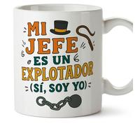 Mugffins mug indépendant pour homme avec phrase Mi jefe es un explotador (sí, soy yo) en Espagnol | cadeau auto-entrepreneur drôle freelance | 330 Ml 11 oz | Autónomos v1