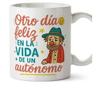 Mugffins mug indépendant pour homme avec phrase Otro día feliz en la vida de un autónomo en Espagnol | cadeau auto-entrepreneur drôle freelance | 330 Ml 11 oz | Autónomos v1