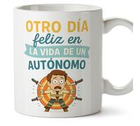 Mugffins mug indépendant pour homme avec phrase Otro día feliz en la vida de un autónomo en Espagnol | cadeau auto-entrepreneur drôle freelance | 330 Ml 11 oz | Autónomos v2