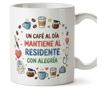 Mugffins mug infirmier avec texte Un café al día mantiene al residente con alegría en Espagnol 330 Ml/11 oz | Cadeau pour médecins, soignants, hôpital | sanitarios v5