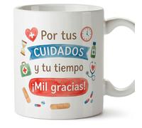 Mugffins mug infirmière merci avec texte Por tus cuidados y tu tiempo ¡Mil gracias! en Espagnol | 330 ml 11 oz | micro-ondes et lave-vaisselle | sanitarios v6