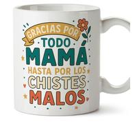 Mugffins mug maman avec texte Gracias por todo mamá hasta por los chistes malos en Espagnol | 330 ml 11 oz | Cadeau original fête des mères | Papá y mamá v1.3MA
