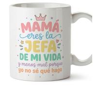 Mugffins mug maman avec texte Mamá eres la jefa de mi vida y menos mal porque yo no sé qué hago en Espagnol | 330 ml 11 oz | Cadeau original fête des mères | papi mami v1