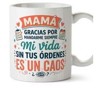 Mugffins mug maman avec texte Mamá gracias por mandarme siempre mi vida sin tus órdenes es un caos en Espagnol | 330 ml 11 oz | Cadeau original fête des mères | progenitores v1