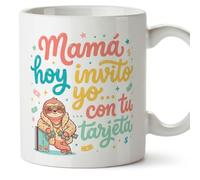 Mugffins mug maman avec texte Mamá hoy invito yo... con tu tarjeta en Espagnol | 330 ml 11 oz | Cadeau original fête des mères | papi mami v3
