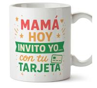 Mugffins mug maman drôle avec texte Mamá hoy invito yo... con tu tarjeta en Espagnol 330 ml/11 oz | cadeau fête des mères | idée originale maman | pa y ma v2