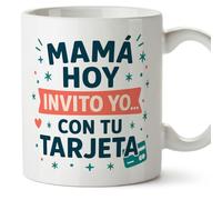Mugffins mug maman drôle avec texte Mamá hoy invito yo... con tu tarjeta en Espagnol 330 ml/11 oz | cadeau fête des mères | idée originale maman | Papá y mamá v1.2MA