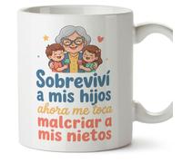 Mugffins mug mamie et papi avec citation | cadeau mamie, cadeau papie Drôle | anniversaire, Noël | Sobreviví a mis hijos ahora me toca malcriar a mis nietos en Espagnol | Abuelitos-3 v1