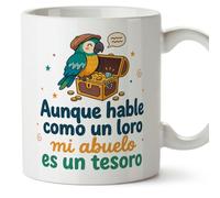 Mugffins mug papi drôle avec texte Aunque hable como un loro mi abuelo es un tesoro en Espagnol | cadeau papi anniversaire Noël | 330 Ml 11 oz |Abuelitos-3 v3