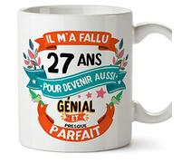 Mugffins Mug/Tasse Joyeux 27 Anniversaire - IL M'A FALLU 27 ANS POUR DEVENIR AUSSI GENIALE - Cadeau Original pour Homme et Femme