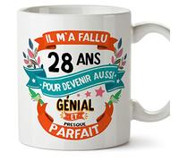 Mugffins Mug/Tasse Joyeux 28 Anniversaire - IL M'A FALLU 28 ANS POUR DEVENIR AUSSI GENIALE - Cadeau Original pour Homme et Femme