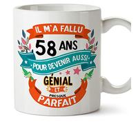 Mugffins Mug/Tasse Joyeux 58 Anniversaire - IL M'A FALLU 58 ANS POUR DEVENIR AUSSI GENIALE - Cadeau Original pour Homme et Femme