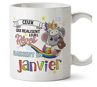 Mugffins Mug/Tasse Joyeux Anniversaire - Koala Janvier - Ceux Qui realisent Leurs Rêves, Naissent en Janvier - Cadeau Original pour Homme et Femme