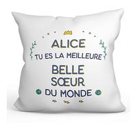 Mugffins Personnalisable: Coussins/Oreillers avec Rembourrage pour Belle-SŒUR - 40x40 cm - en Français - Cadeau Personnalisable- Meilleur du Monde