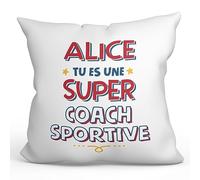 Mugffins Personnalisable: Coussins/Oreillers avec Rembourrage pour Coach Sportive Femme - 40x40 cm - en Français - Tu ES Super - Cadeau Personnalisable