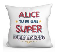 Mugffins Personnalisable: Coussins/Oreillers avec Rembourrage pour PHARMACIENNE Femme - 40x40 cm - en Français - Tu ES Super - Cadeau Personnalisable