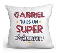 Mugffins Personnalisable: Coussins/Oreillers avec Rembourrage pour VÉTÉRINAIRE Homme - 40x40 cm - en Français - Tu ES Super - Cadeau Personnalisable
