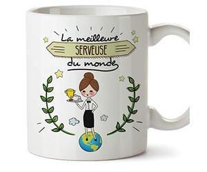 Mugffins Serveuse Tasses Originales de café et Petit-déjeuner à Donner Travailleurs Professionnels - La Meilleure Serveuse du Monde - Céramique 350 ML
