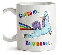 Mugffins Tasse de Yoga (en Anglais) - Licorne Respirez dans Respirez - Cadeau Original et Amusant pour Les Amateurs de Yoga et Les Amateurs de Licorne - Tasse à café - Céramique 350 ML / 11 oz