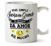 Mugffins Tasse/Mug en Espagnol - vive Simple, sueña Grande, di Gracias, da Amor, ríe Mucho.
