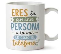 Mugffins tasse pour amies et amis Amistad v1 | Céramique 330 ml; «Eres la única persona a la que le cojo el teléfono» en Espagnol