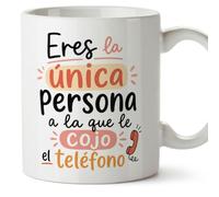 Mugffins tasse pour amies et amis Amistad v2 | Céramique 330 ml; «Eres la única persona a la que le cojo el teléfono» en Espagnol