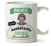 Mugffins Tasses Personnalisables pour ASSISTANTE SOCIALE femme - En Français - Cadeau Personalisé- Tu es formidable - Kawaii - 11 oz / 330 ml