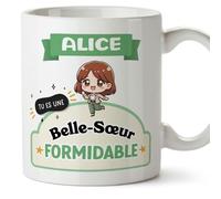 Mugffins Tasses Personnalisables pour BELLE-SŒUR - En Français - Cadeau Personalisé- Tu es formidable - Kawaii - 11 oz / 330 ml