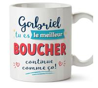 Mugffins Tasses Personnalisables pour BOUCHER homme - En Français - Cadeau Personalisé- Continue comme ça! - 11 oz / 330 ml