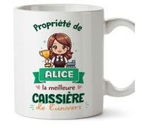 Mugffins Tasses Personnalisables pour CAISSIÈRE femme - En Français - Cadeau Personalisé- Propriété de - 11 oz / 330 ml