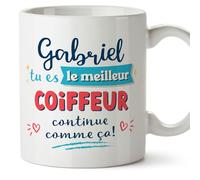 Mugffins Tasses Personnalisables pour COIFFEUR homme - En Français - Cadeau Personalisé- Continue comme ça! - 11 oz / 330 ml