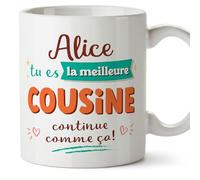 Mugffins Tasses Personnalisables pour COUSINE - En Français - Cadeau Personalisé- Continue comme ça! - 11 oz / 330 ml
