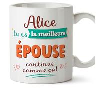 Mugffins Tasses Personnalisables pour ÉPOUSE/FEMME - En Français - Cadeau Personalisé- Continue comme ça! - 11 oz / 330 ml