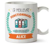 Mugffins Tasses Personnalisables pour FONCTIONNAIRE femme - En Français - Cadeau Personalisé- Meilleur du monde - Avec dessin - 11 oz / 330 ml