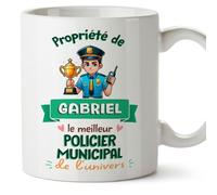 Mugffins Tasses Personnalisables pour POLICIER MUNICIPAL homme - En Français - Cadeau Personalisé- Propriété de - 11 oz / 330 ml