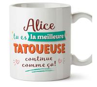 Mugffins Tasses Personnalisables pour TATOUEUSE femme - En Français - Cadeau Personalisé- Continue comme ça! - 11 oz / 330 ml